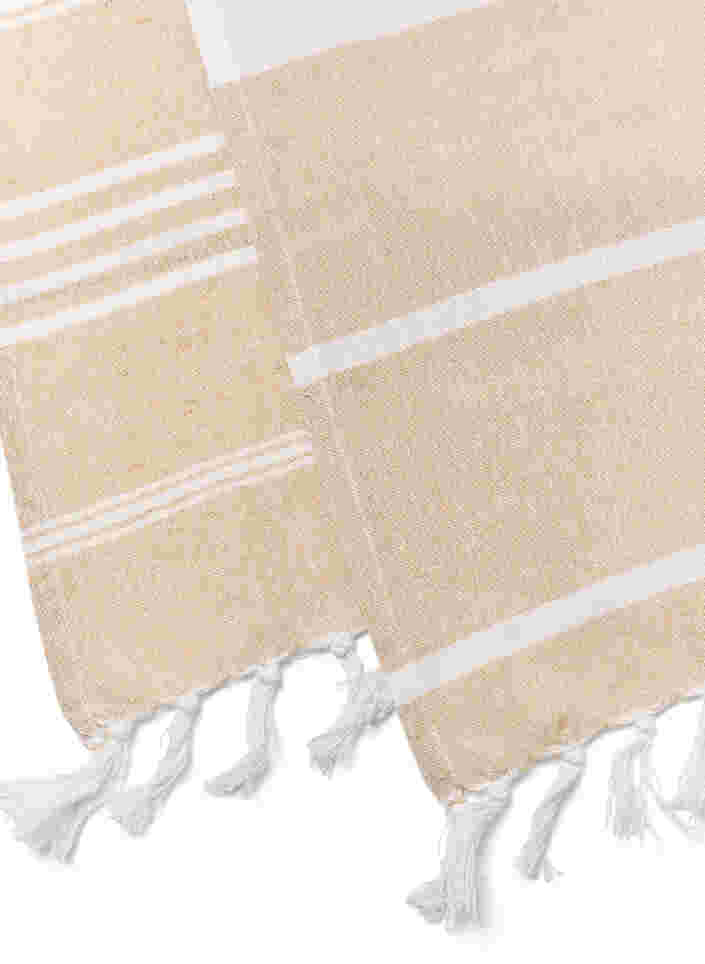 Lot de 2 serviettes rayées avec franges, 2-Pack Beige, Packshot image number 2