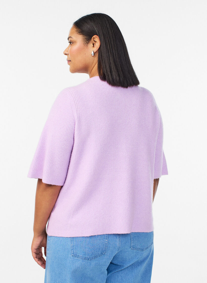 Cardigan en maille &agrave; manches courtes avec boutons boule brillants, Mauve, Model image number 2