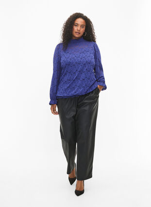 Kanten blouse met lange mouwen en smok, Deep Ultramarine, Model image number 2