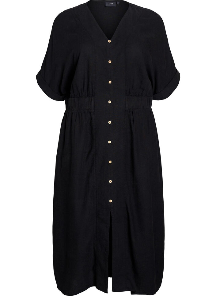 Robe midi en lin et viscose fendue sur le devant, Noir, Packshot image number 0