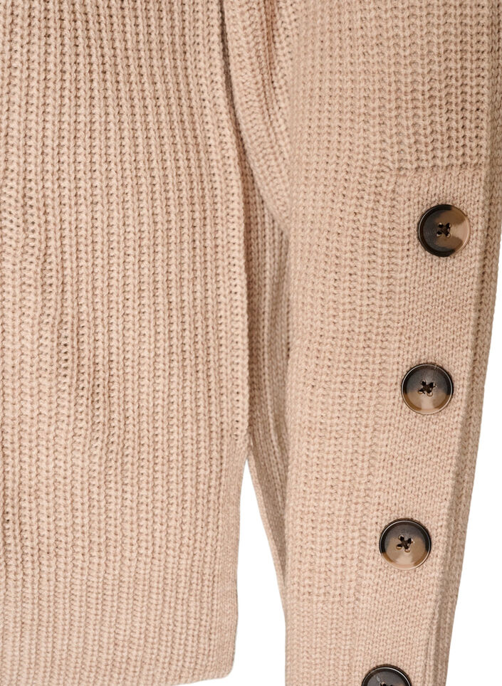 Gebreide blouse met ribstructuur en knoopdetails, Beige, Packshot image number 3
