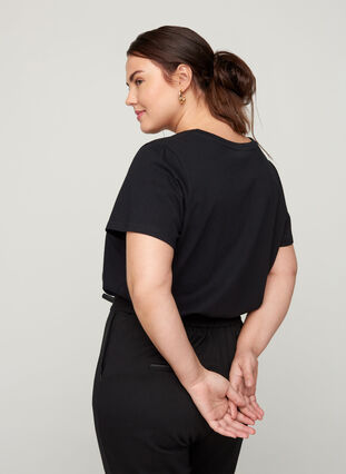 T-shirt en coton à manches courtes avec imprimé, Black, Model image number 1