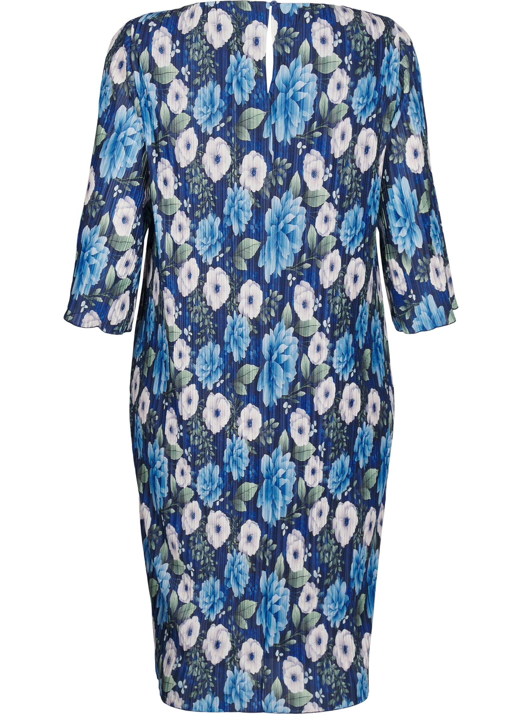 ZizziGeplooide jurk met 3/4 mouwen, Blauw, Packshot image number 1