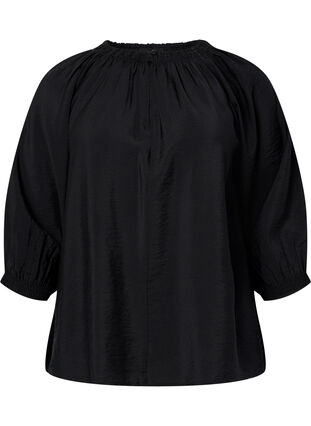 A-vormige viscose blouse met 3/4 mouwen, Black, Packshot image number 0