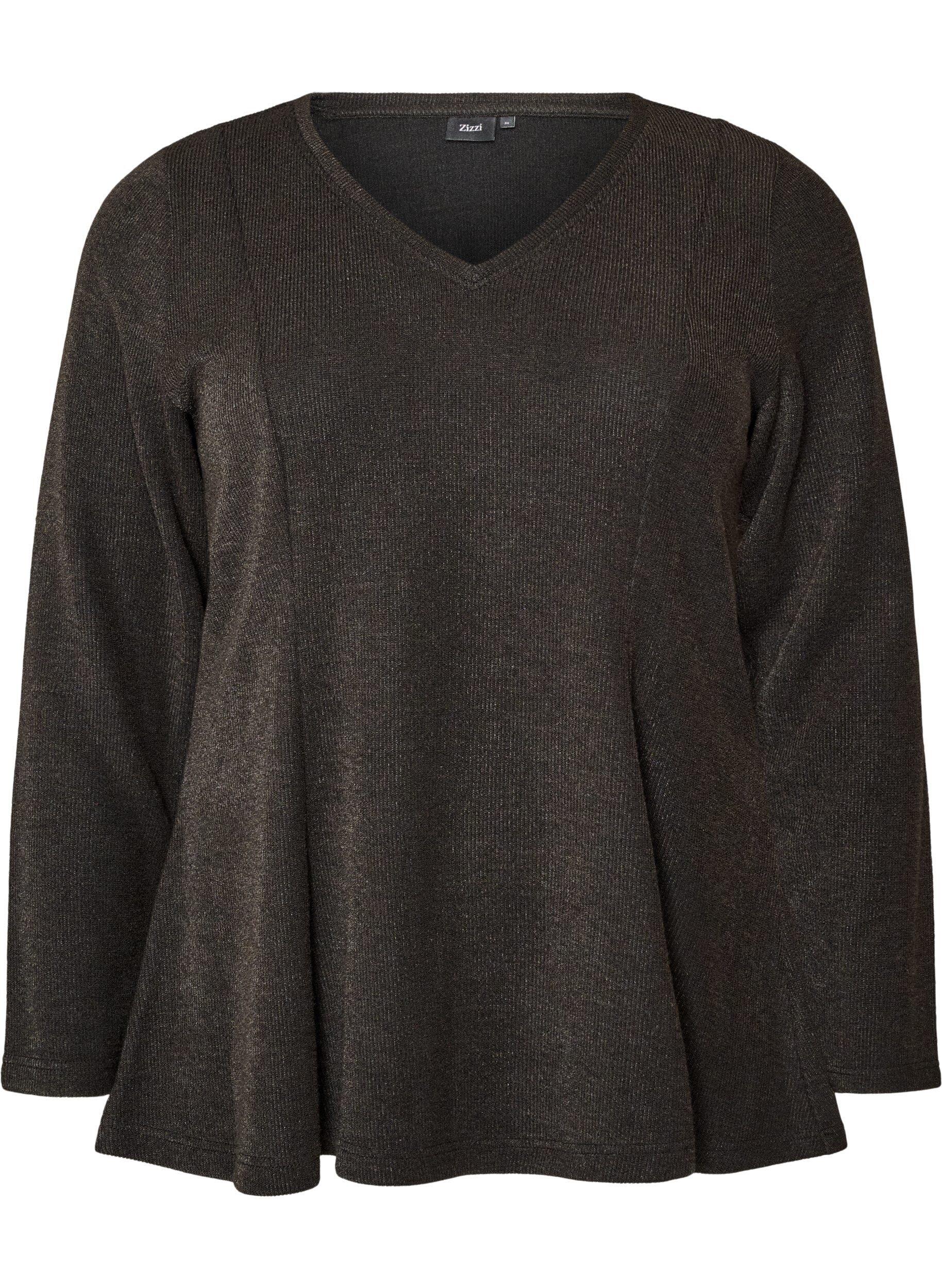 ZizziJersey blouse met een geribde textuur en een A-lijn pasvorm, Zwart, Packshot image number 0