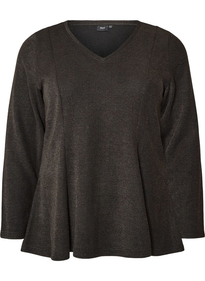 Jersey blouse met een geribde textuur en een A-lijn pasvorm, Zwart, Packshot image number 0