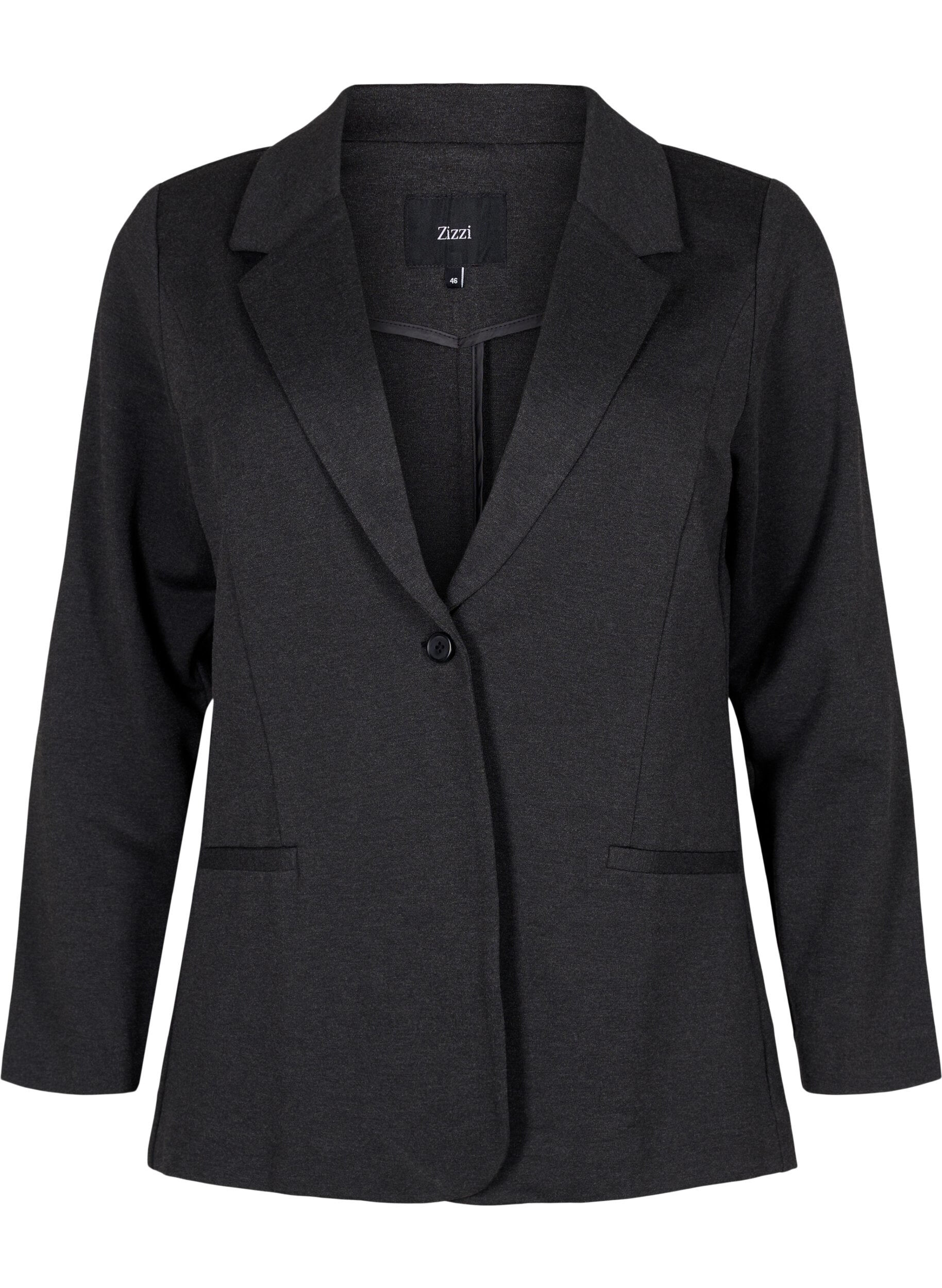 ZizziBasic blazer met knoop en sierzakken, Grijs, Packshot image number 0
