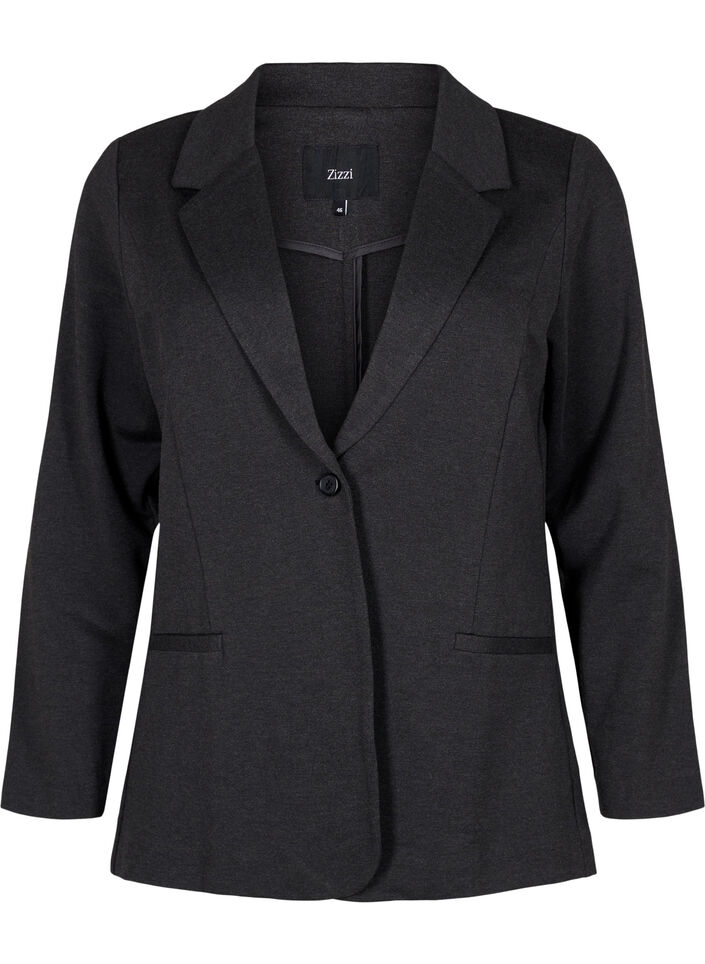 Basic blazer met knoop en sierzakken, Grijs, Packshot image number 0