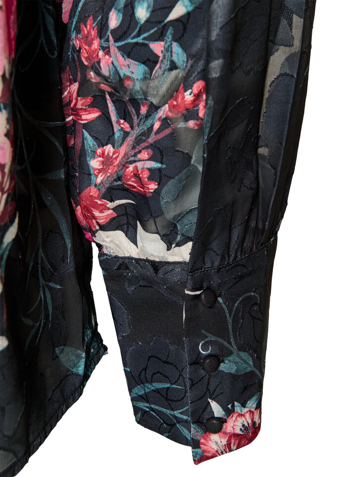 Blouse fleurie &agrave; la texture tiss&eacute;e, Noir, Packshot image number 3