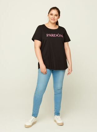T-shirt coton avec joli imprimé , Black, Model image number 2