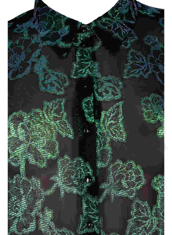 Lang overhemd van viscose met lurex structuur, Black W. Green Lurex, Packshot image number 2