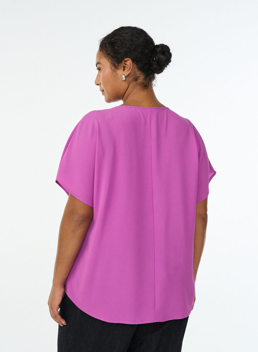 Blouse &agrave; manches courtes et encolure ronde, Violet, Model image number 2