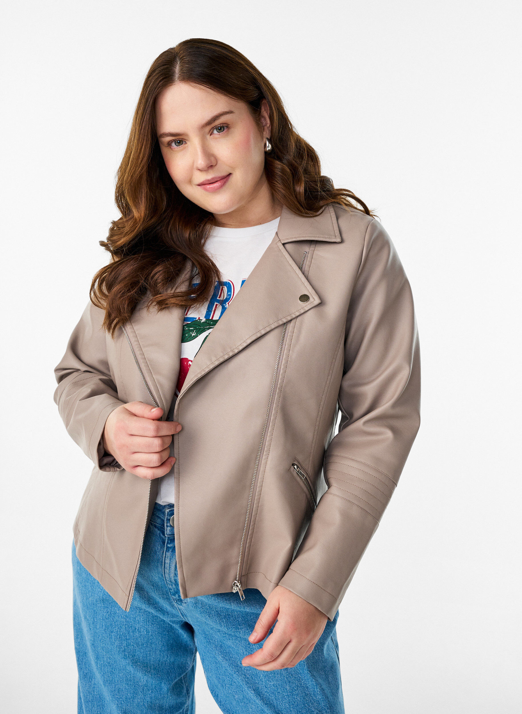 Bikerjack in imitatieleer, Beige, Model