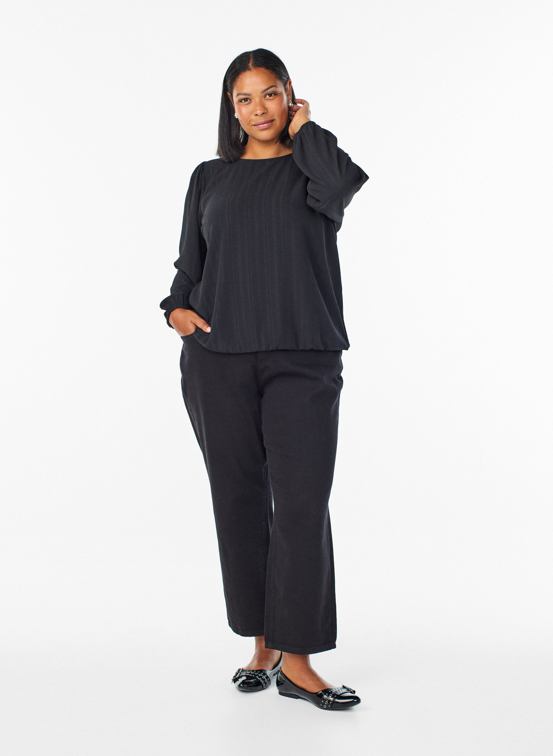 ZizziBlouse met zilveren glitter, Zwart, Model image number 1