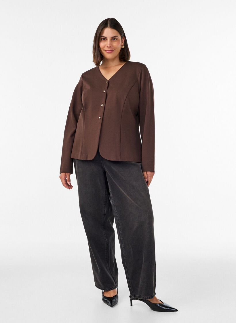 Cardigan ajust&eacute; en jersey avec boutons d&eacute;coratifs, Marron, Model image number 1