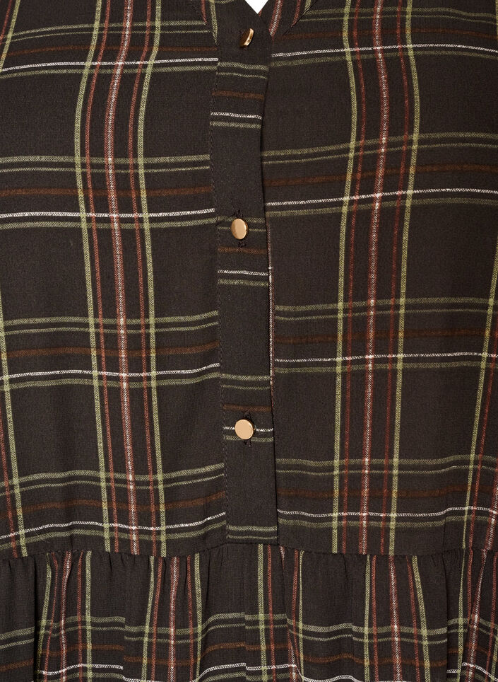 Gecontroleerde midi-jurk met een rok in lagen, Bruin, Packshot image number 2