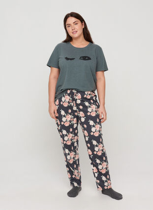 Pyjama-shirt met korte mouwen en print, Balsam Green, Model image number 2