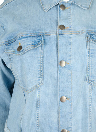 Kort spijkerjasje met distressing details, Light Blue Denim, Packshot image number 2