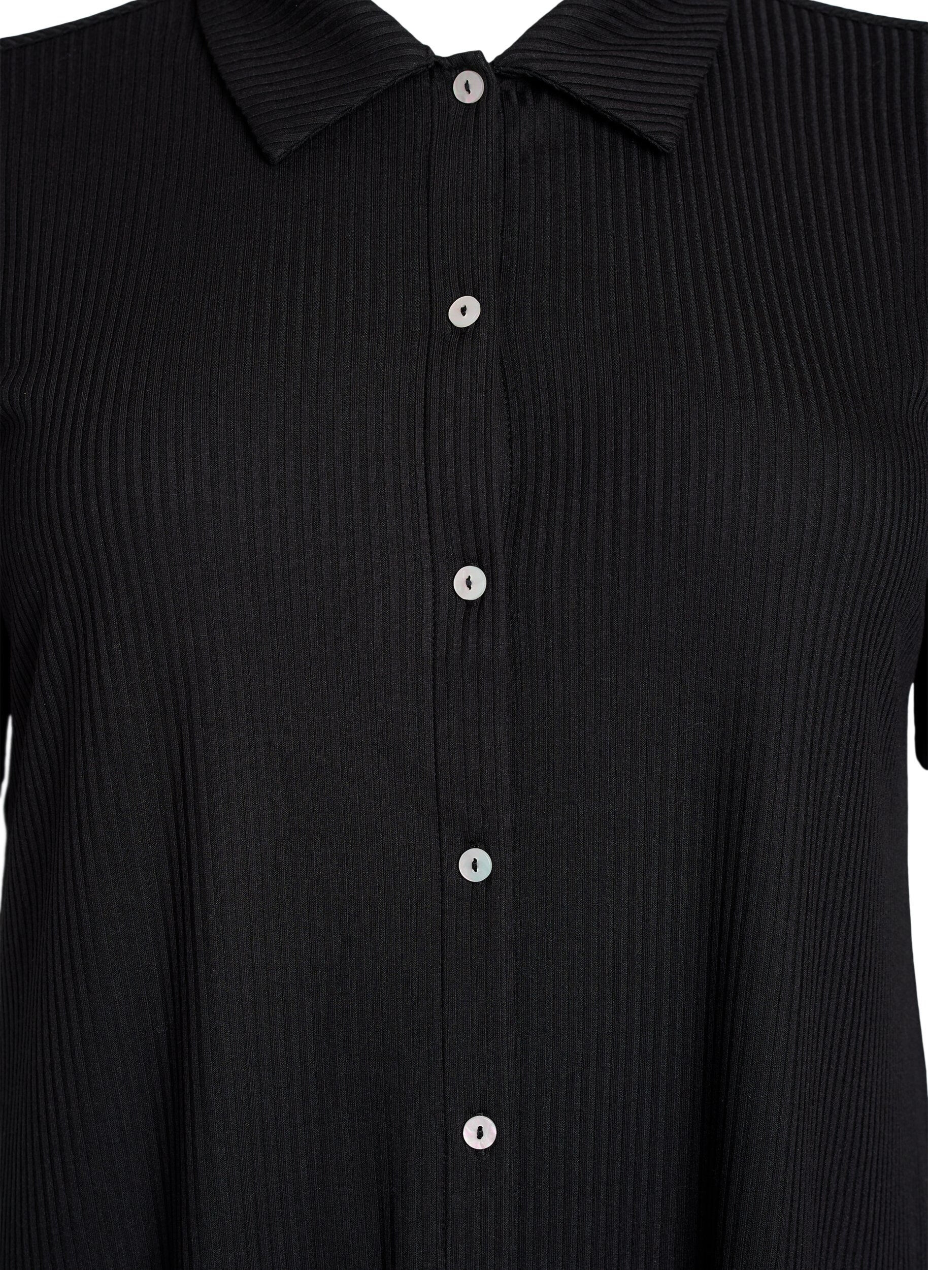 ZizziJersey maxi jurk met kraag en korte mouwen, Zwart, Packshot image number 2