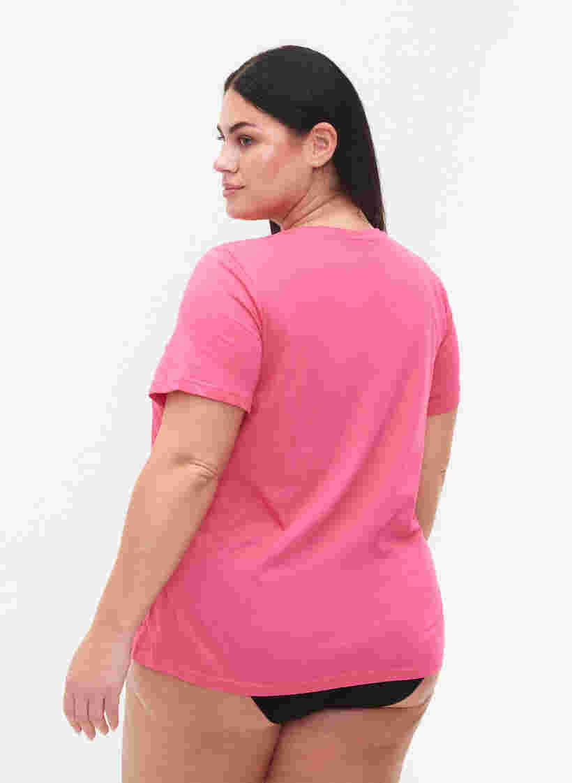 Zizzi Vrouwen Grote Maten T-shirt Katoen Ronde Hals Print Maat 42-60, Hot Pink Create, Model image number 1