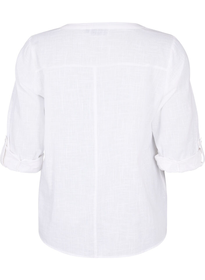 Blouse van katoen met v-hals, Bright White, Packshot image number 1