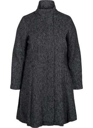Wollen jas met hoge hals en zakken, Black solid, Packshot image number 0