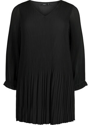 Tunique plissée à manches longues, Black, Packshot image number 0