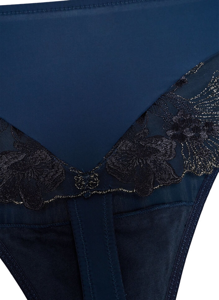 String hipster avec broderie florale et taille standard, Bleu, Packshot image number 1