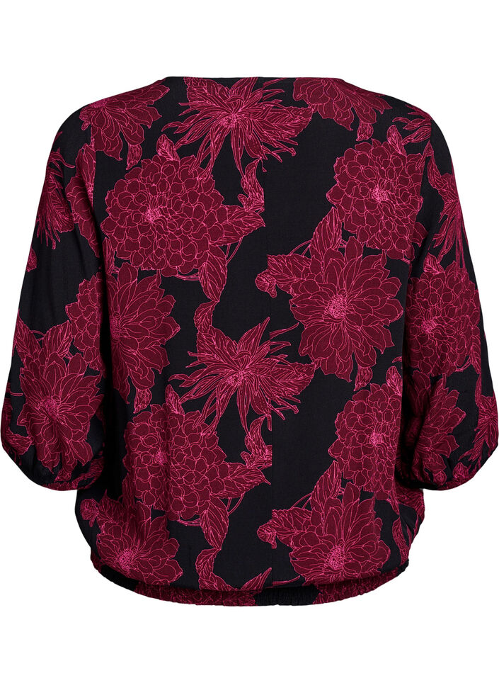 Blouse en viscose &agrave; imprim&eacute; floral et smocks, Bordeaux fonc&eacute;, Packshot image number 1