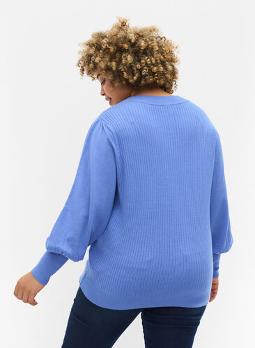 Pull en tricot à manches bouffantes, Ultramarine Mel., Model image number 1