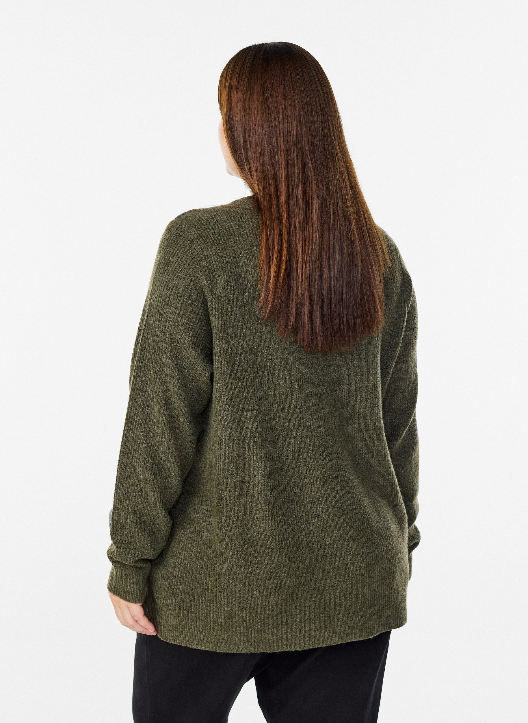 ZizziGem&ecirc;leerde gebreide blouse met ronde hals, Groen, Model image number 2