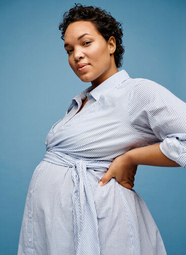 Robe chemise de grossesse en coton, Blue Stripe, Image image number 0