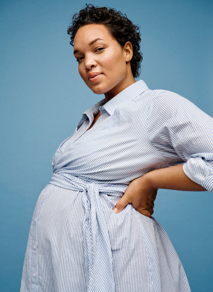 Robe chemise de grossesse en coton, Blue Stripe, Image