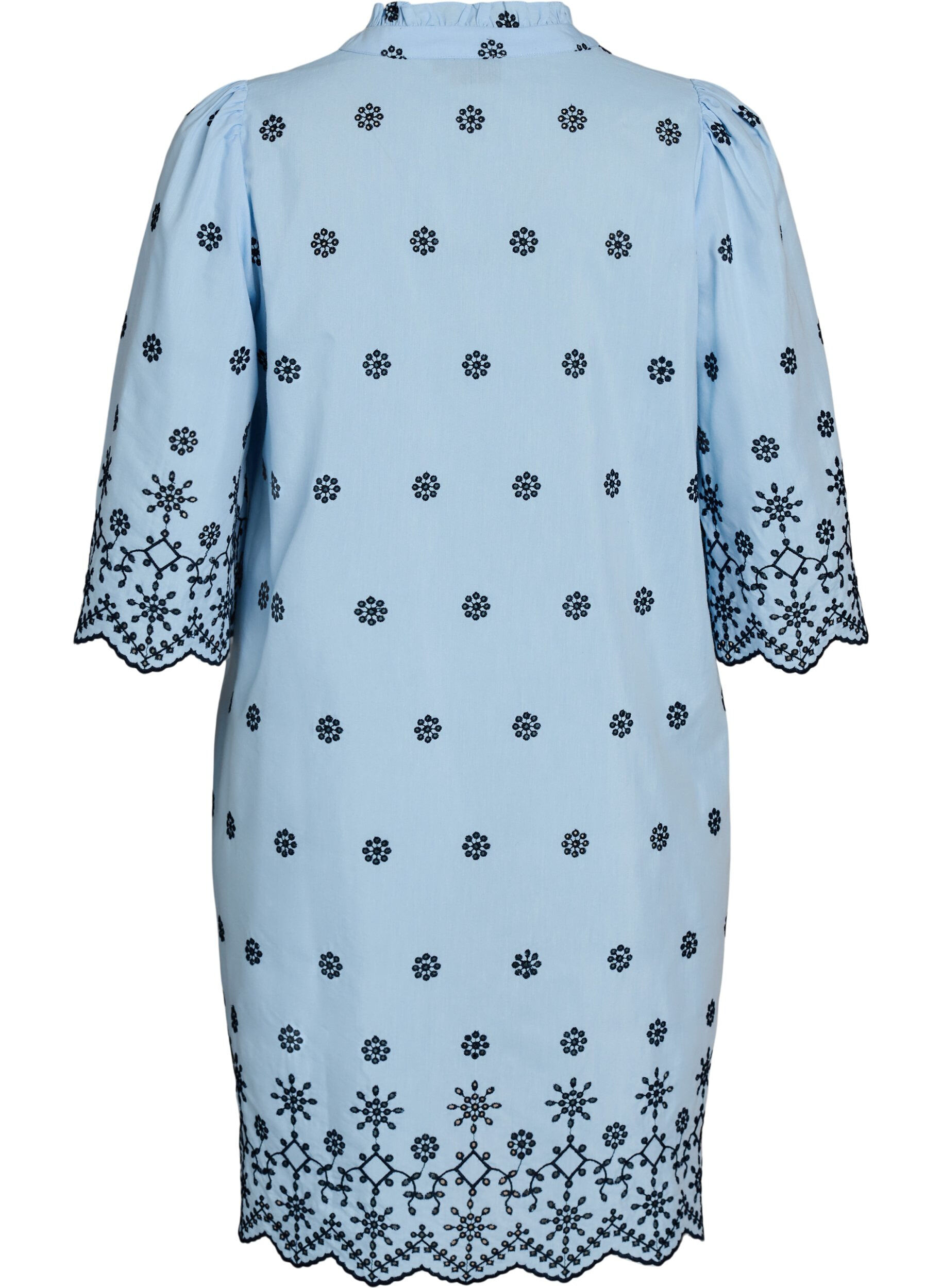 Zizzi Robe courte brod&eacute;e &agrave; manches 3/4, Bleu, Packshot image number 1