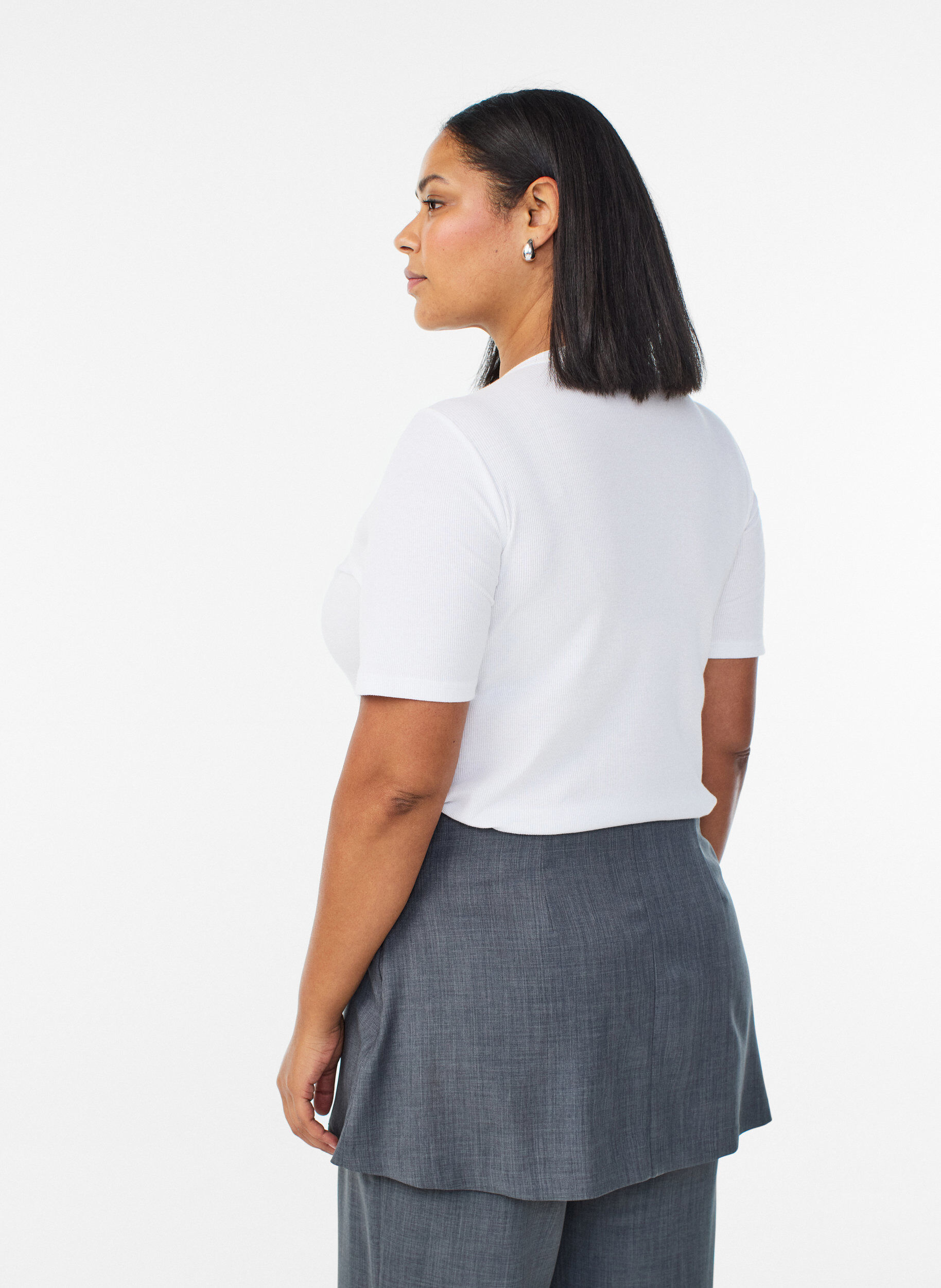 ZizziBasic rib T-shirt met ronde hals, Wit, Model image number 2