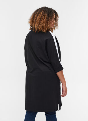 Robe pull en coton avec fermeture éclair et manches 3/4, Black, Model image number 1