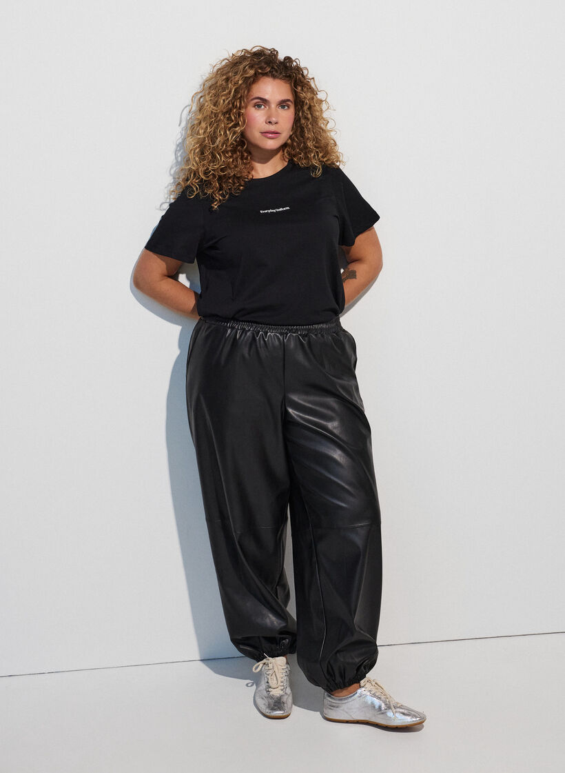 T-shirt en coton avec badge texte, Noir, Model image number 1