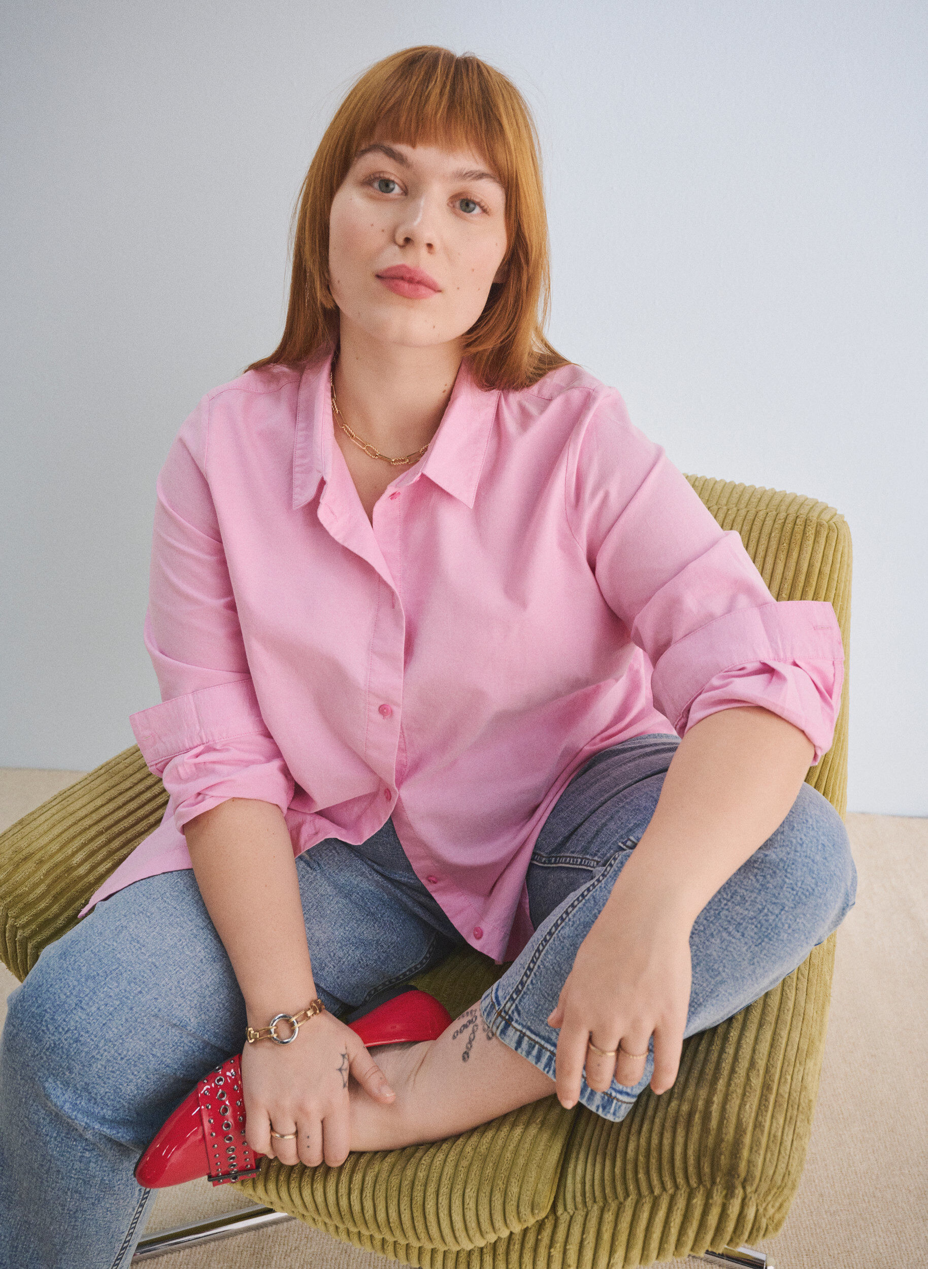 ZizziKatoenen overhemd met lange mouwen, Roze, Image image number 0