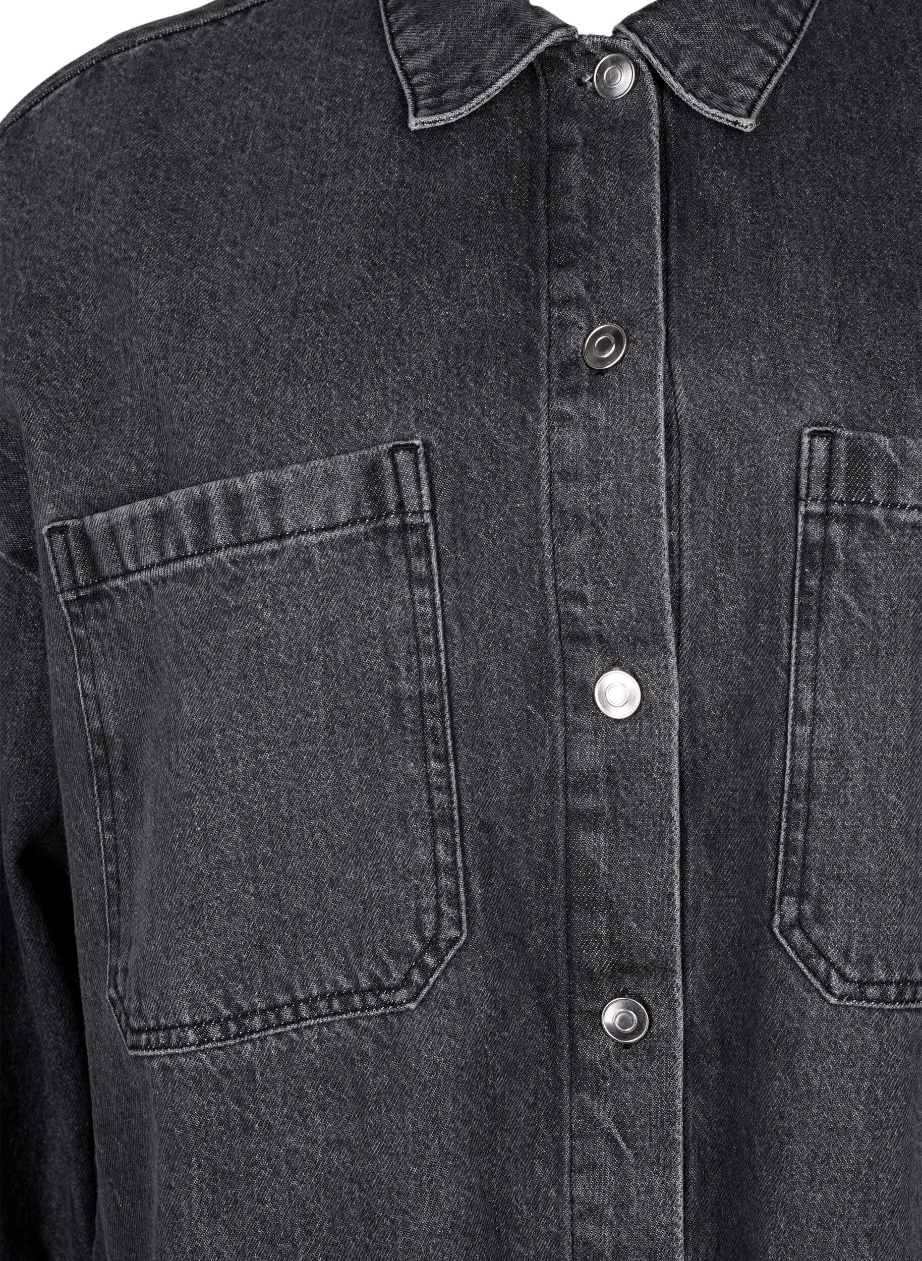 Zizzi Veste en jean ample avec boutons, Grey Denim, Packshot image number 2