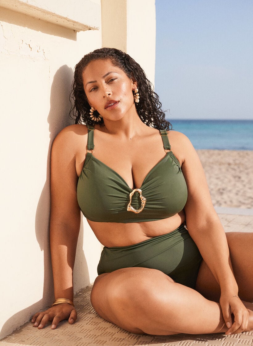 Bas de bikini Tai taille haute avec d&eacute;tail dor&eacute;, Vert, Image image number 0