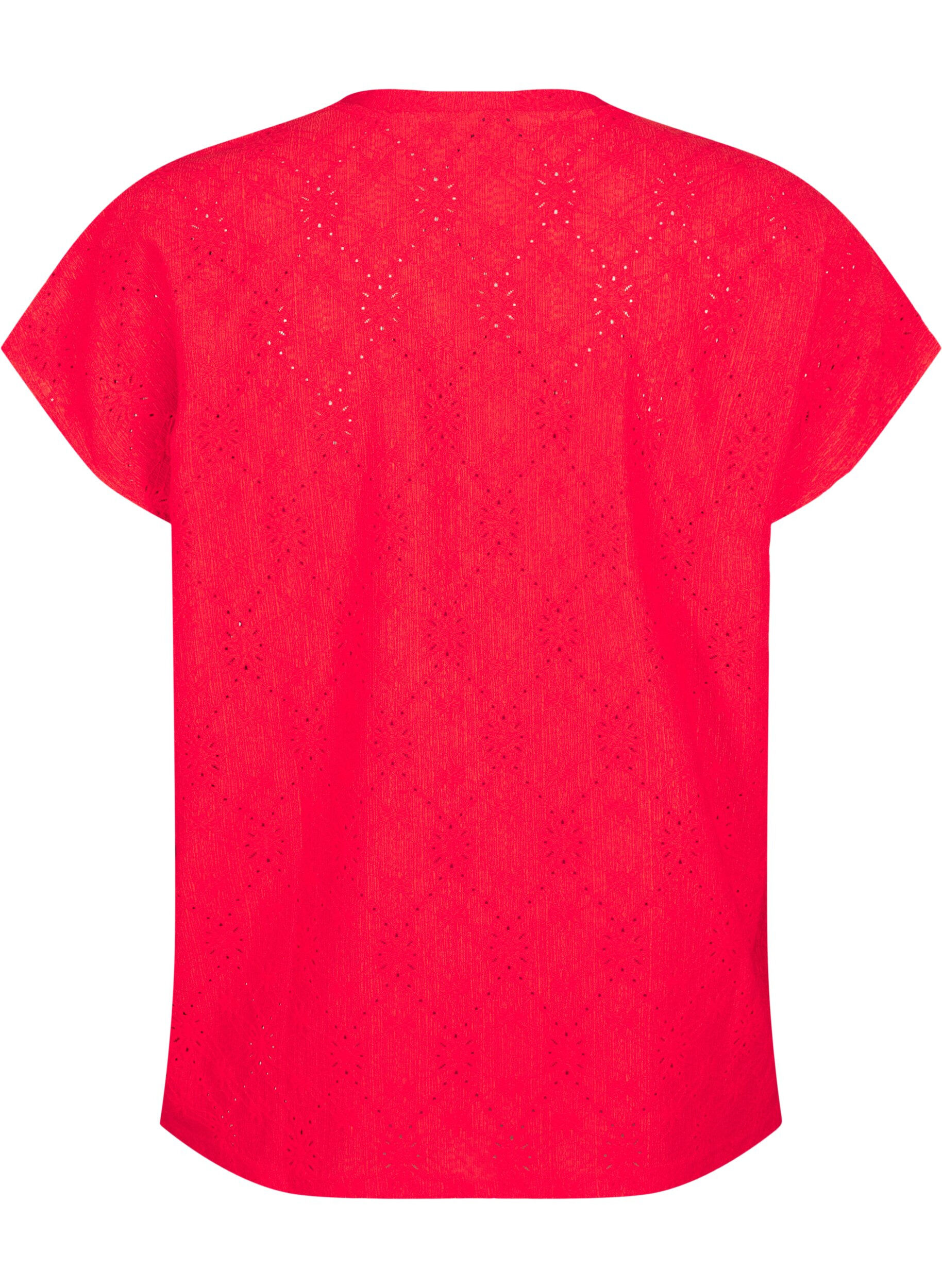 ZizziBlouse met korte mouwen en bloemenborduursel, Flame Scarlet, Packshot image number 1