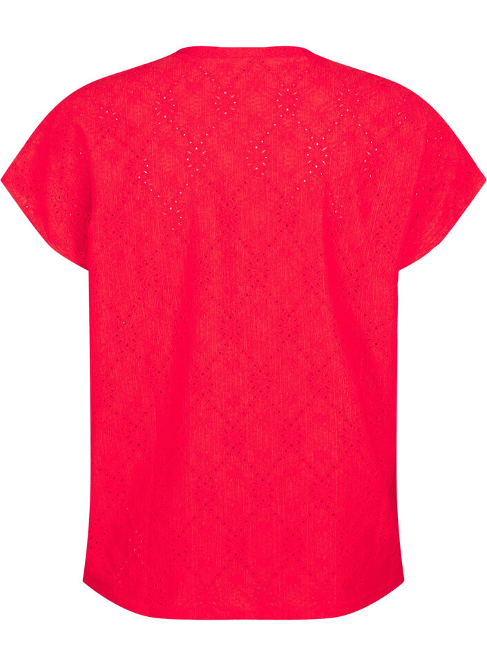 Blouse met korte mouwen en bloemenborduursel, Flame Scarlet, Packshot image number 1