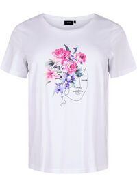 T-shirt en coton avec motifs de fleurs et de portrait
