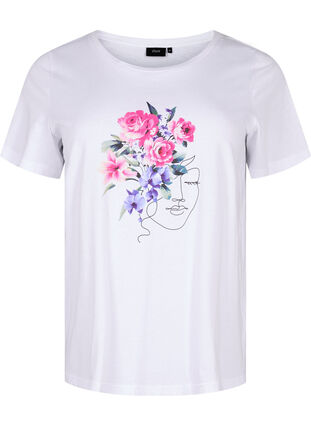 Katoenen T-shirt met bloemen en portret, B. White Face Flower, Packshot image number 0