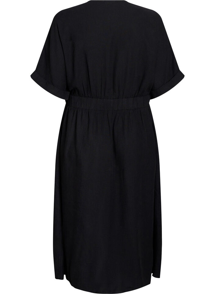 Robe midi en lin et viscose fendue sur le devant, Noir, Packshot image number 1
