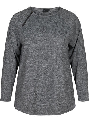 Blouse chinée avec un détail zippé, Dark Grey Melange, Packshot image number 0