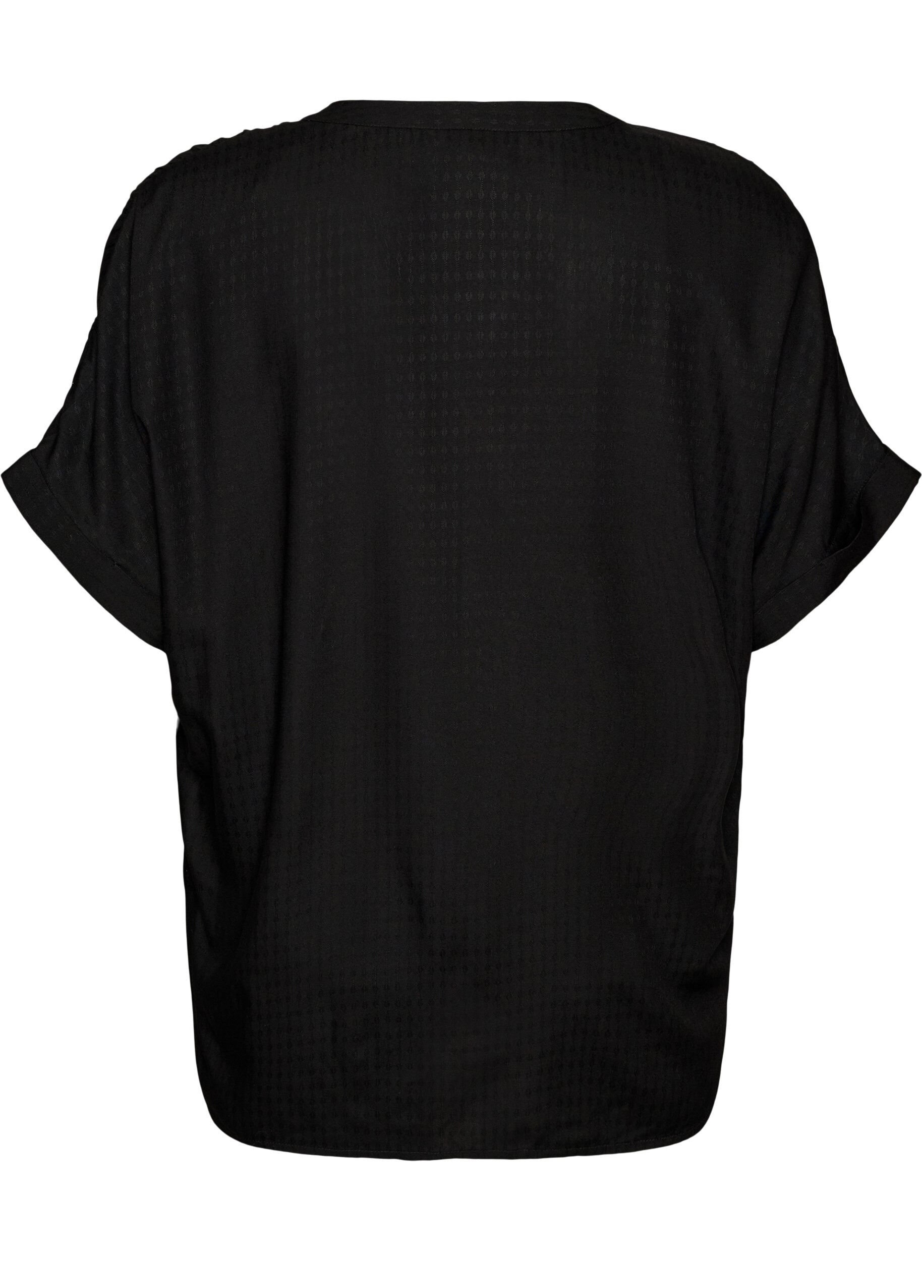 ZizziViscose blouse met korte mouwen en rimpeldetail, Zwart, Packshot image number 1