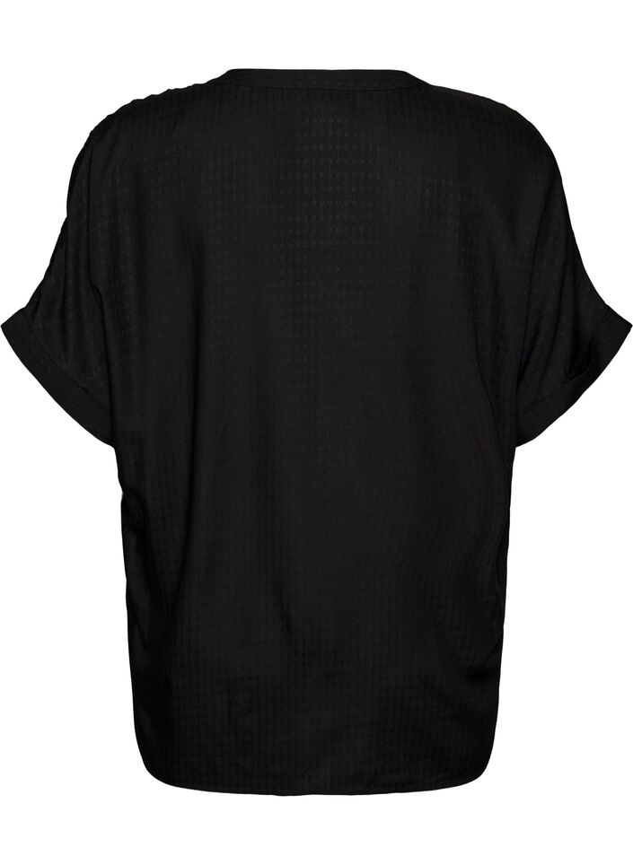 Viscose blouse met korte mouwen en rimpeldetail, Zwart, Packshot image number 1
