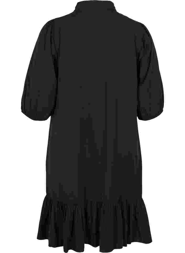 Robe avec bordure à volants et manches 3/4, Black, Packshot image number 1