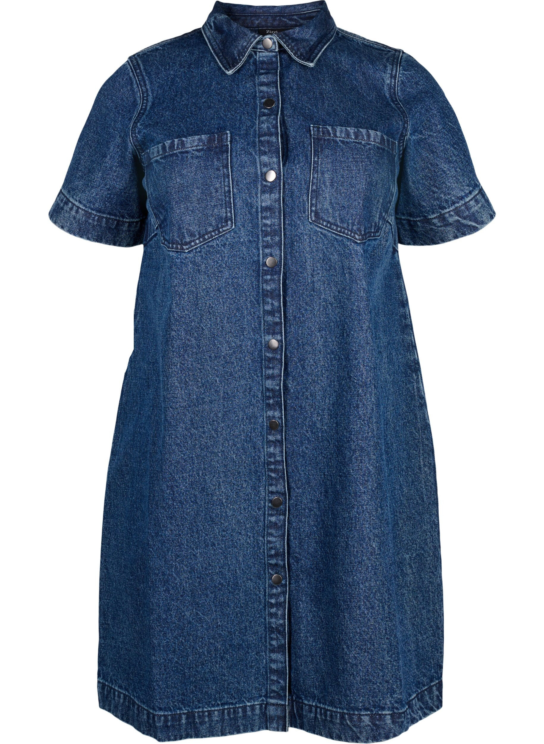 Zizzi Chemise en jean longue &agrave; manches courtes, Blue Denim, Packshot image number 0